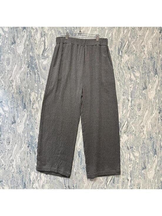 Pants - Minimalist boho lagenlook textured grey wide leg comfy lounge pants (XL)